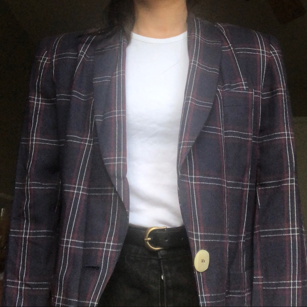 Vintage navy plaid blazer